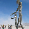 art and fireworks exhibit at burning Man