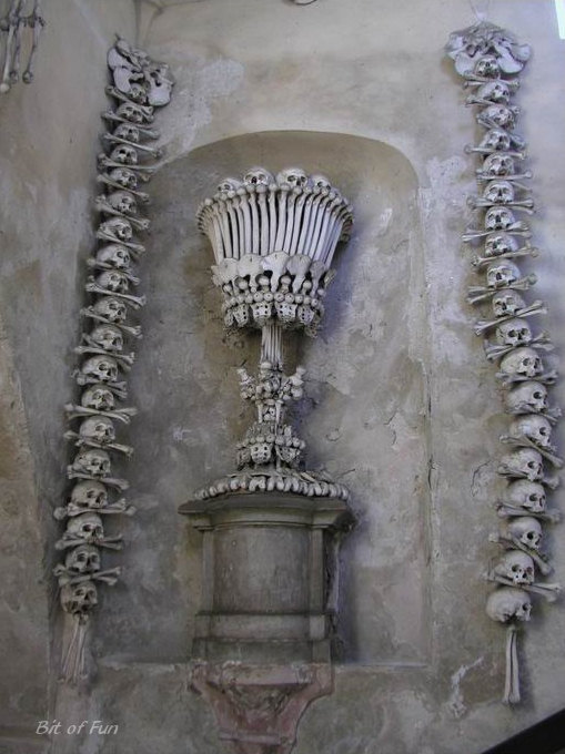 bones in a gothic church